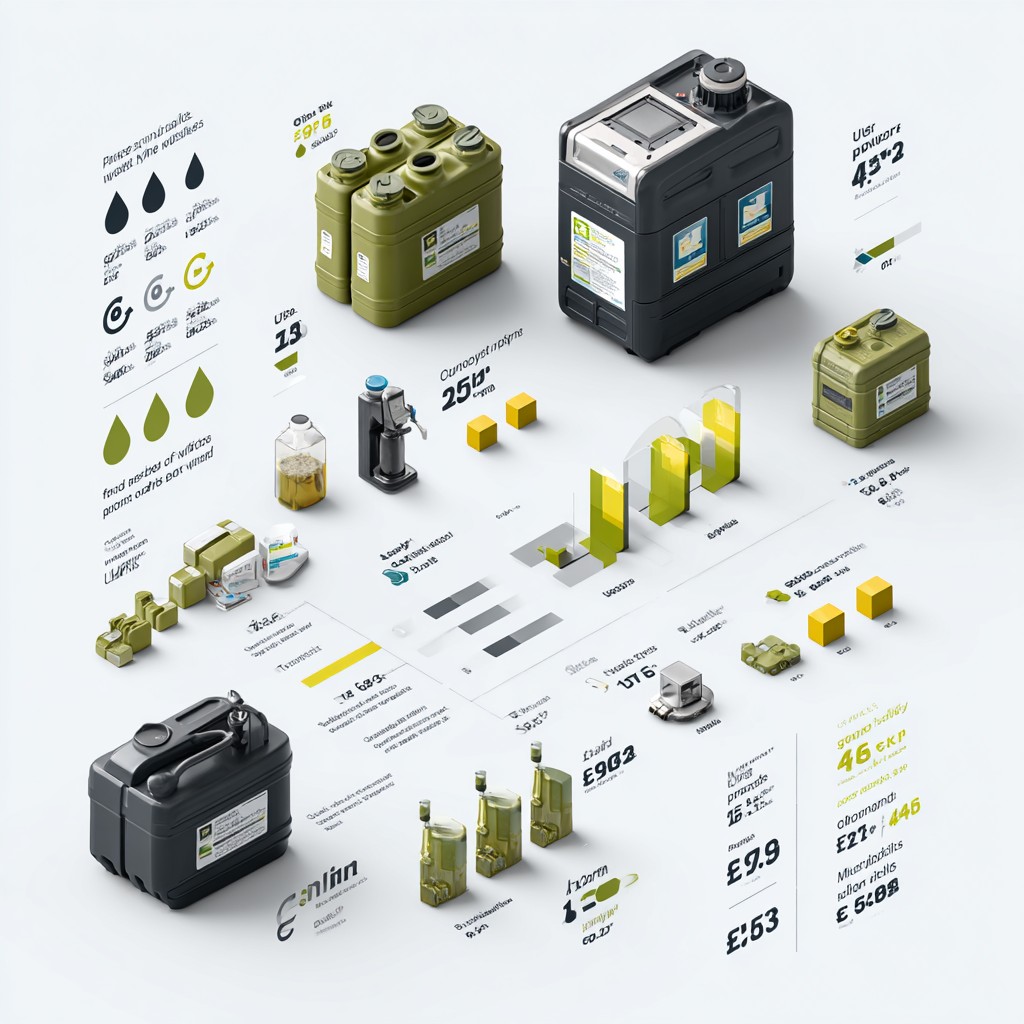 A realistic infographic-style concept image showing the numbers behind small-scale UK biodiesel production.