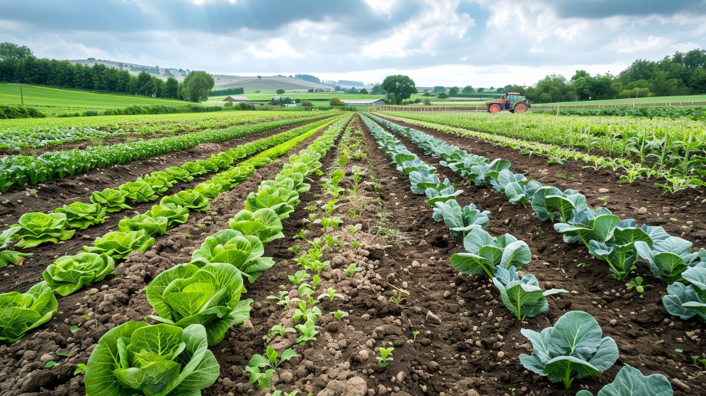 Large-scale market garden field in the UK countryside